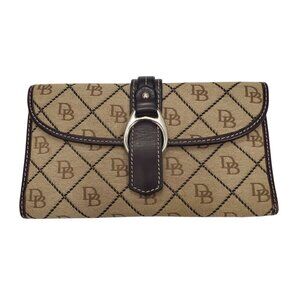 Dooney & Bourke‎ Vintage Brown Signature Fabric Leather Classic Tri-Fold Wallet